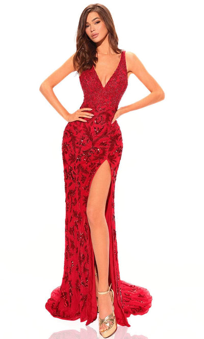 Amarra 94009 - High Slit Embellished Prom Dress 6 / Red