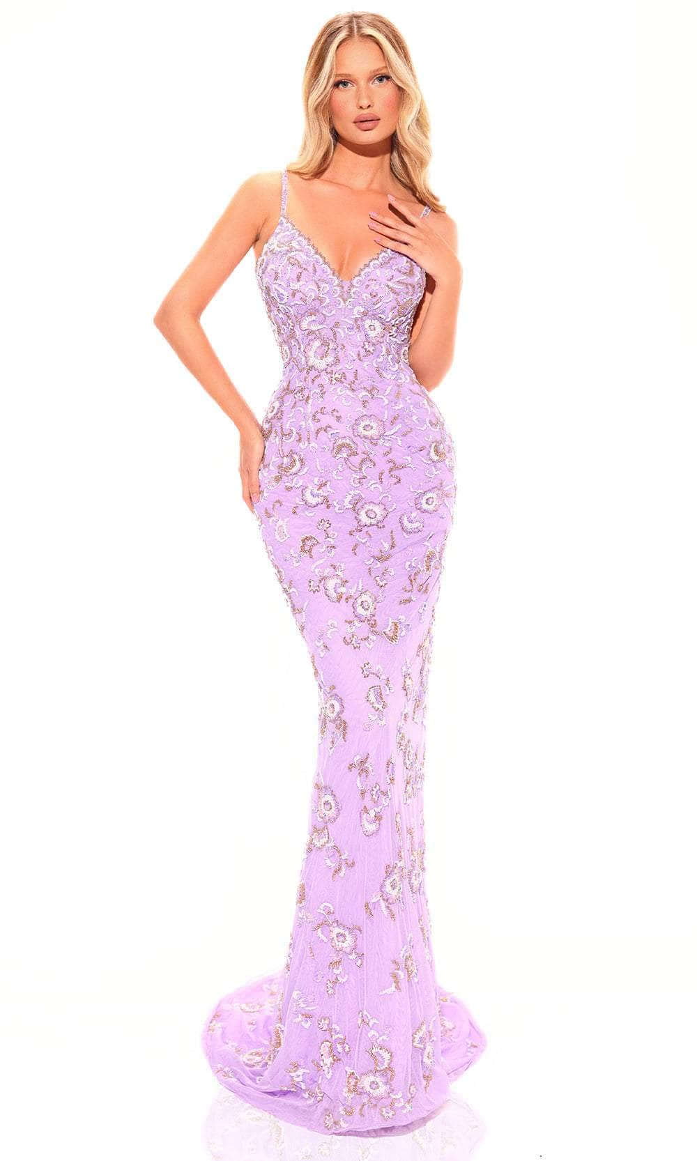 Amarra 94010 - Floor Length Evening Dress 4 / Lilac/Multi