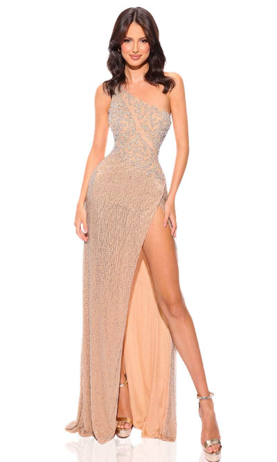 Amarra 94013 - Beaded Cut-Out Evening Dress 00 / Nude/Silver
