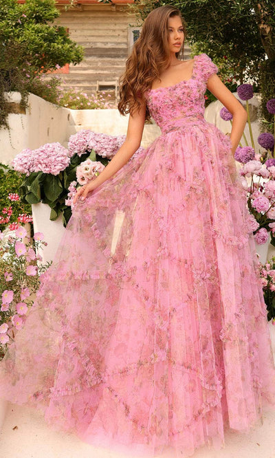 Amarra 94044 - Ruffled Floral Ballgown 000 / Light Pink/Multi