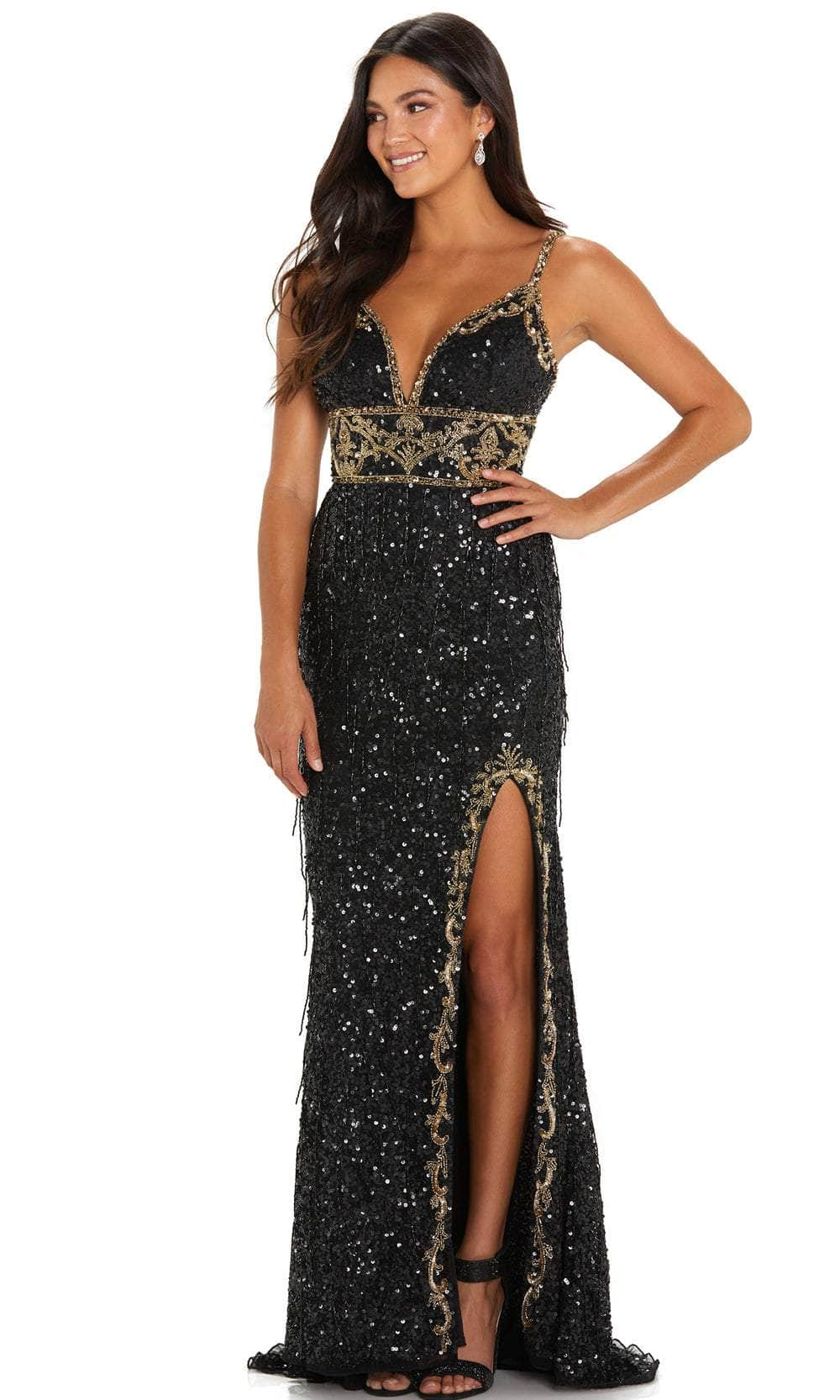 Amarra 94120 - Deep Neck Empire Waisted Evening Gown Evening Dresses 00 / Black/Gold