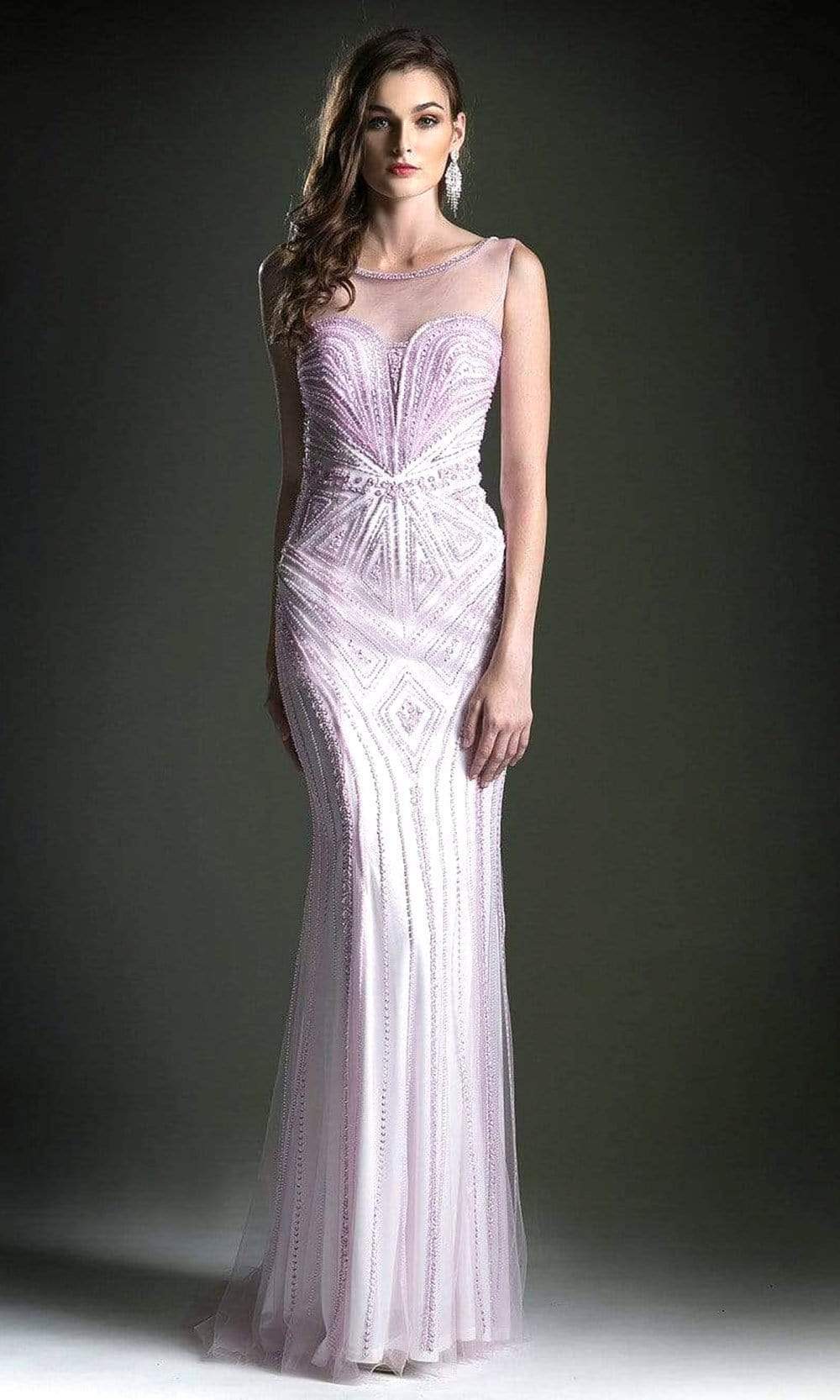 Andrea and Leo - 5154A Embellished Illusion Scoop Neck Trumpet Gown Special Occasion Dress 2 / Pink
