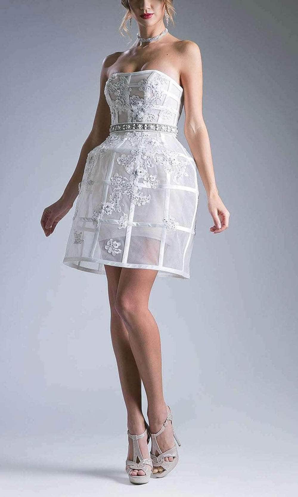 Andrea and Leo 6390 - Applique Lattice A-Line Cocktail Dress Cocktail Dresses 2 / Ivory