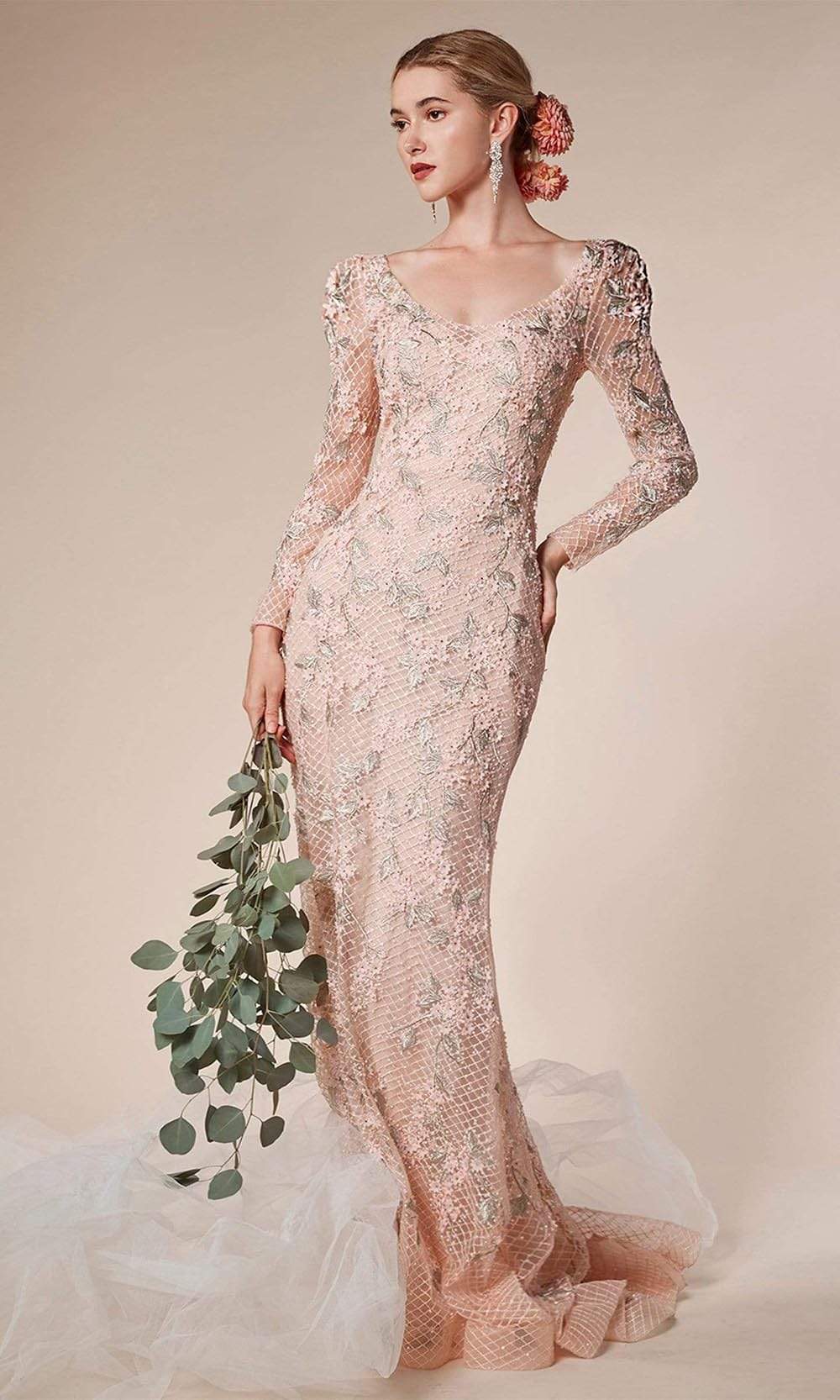 Andrea and Leo - 6475 Puff Ornate Long Sleeve Embroidered Dress Special Occasion Dress