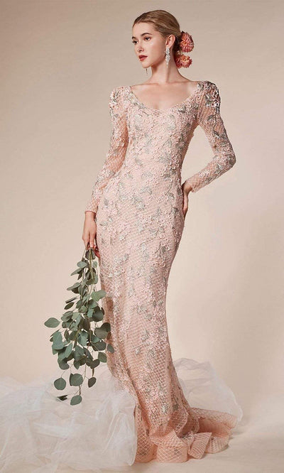 Andrea and Leo - 6475 Puff Ornate Long Sleeve Embroidered Dress Special Occasion Dress