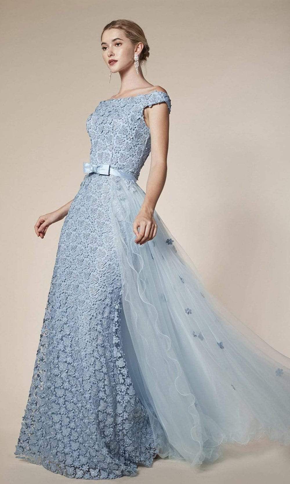 Andrea and Leo - 6510 Floral Textured Overskirt Dress Special Occasion Dress