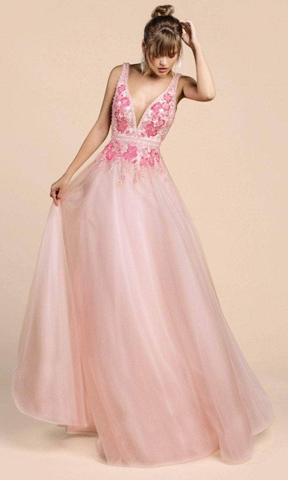Andrea and Leo A0072 - Peony Embroidered A-Line Prom Dress Special Occasion Dress 2 / Pink