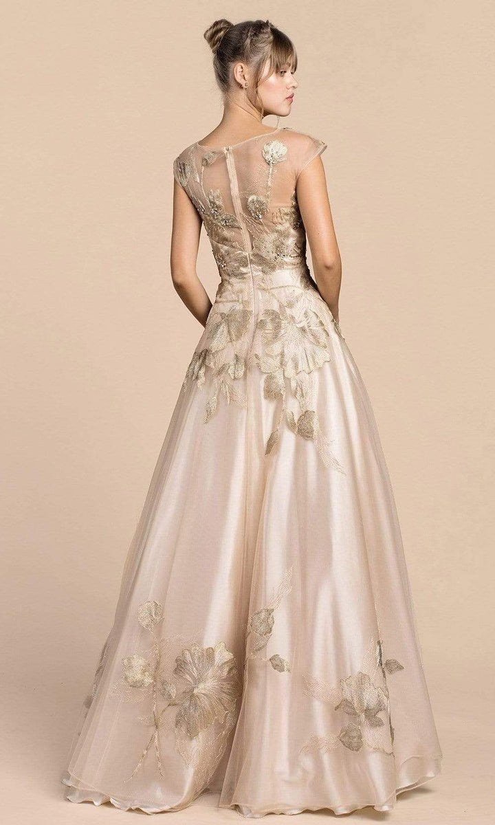 metallic embroidery dress Andrea and Leo A0081 - Long Floral metallic embroidery with beading A-Line  Dress