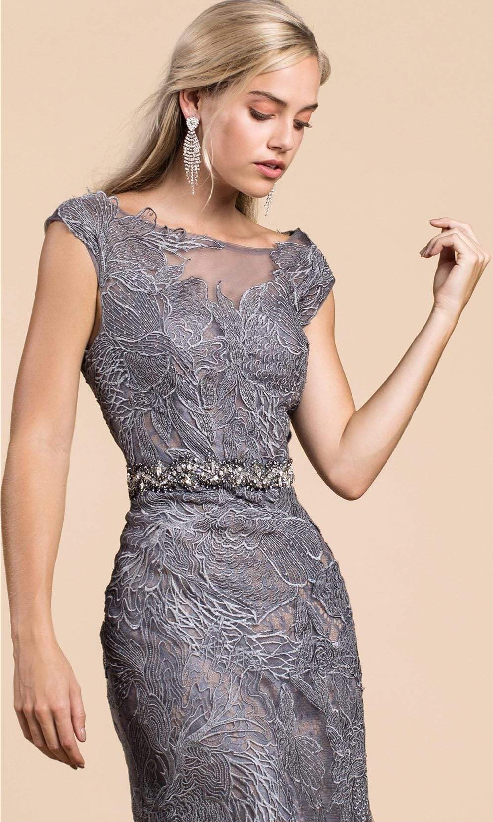 Andrea and Leo - A0225 Sheer Bateau Neck Embroidered Lace Mermaid Gown Special Occasion Dress