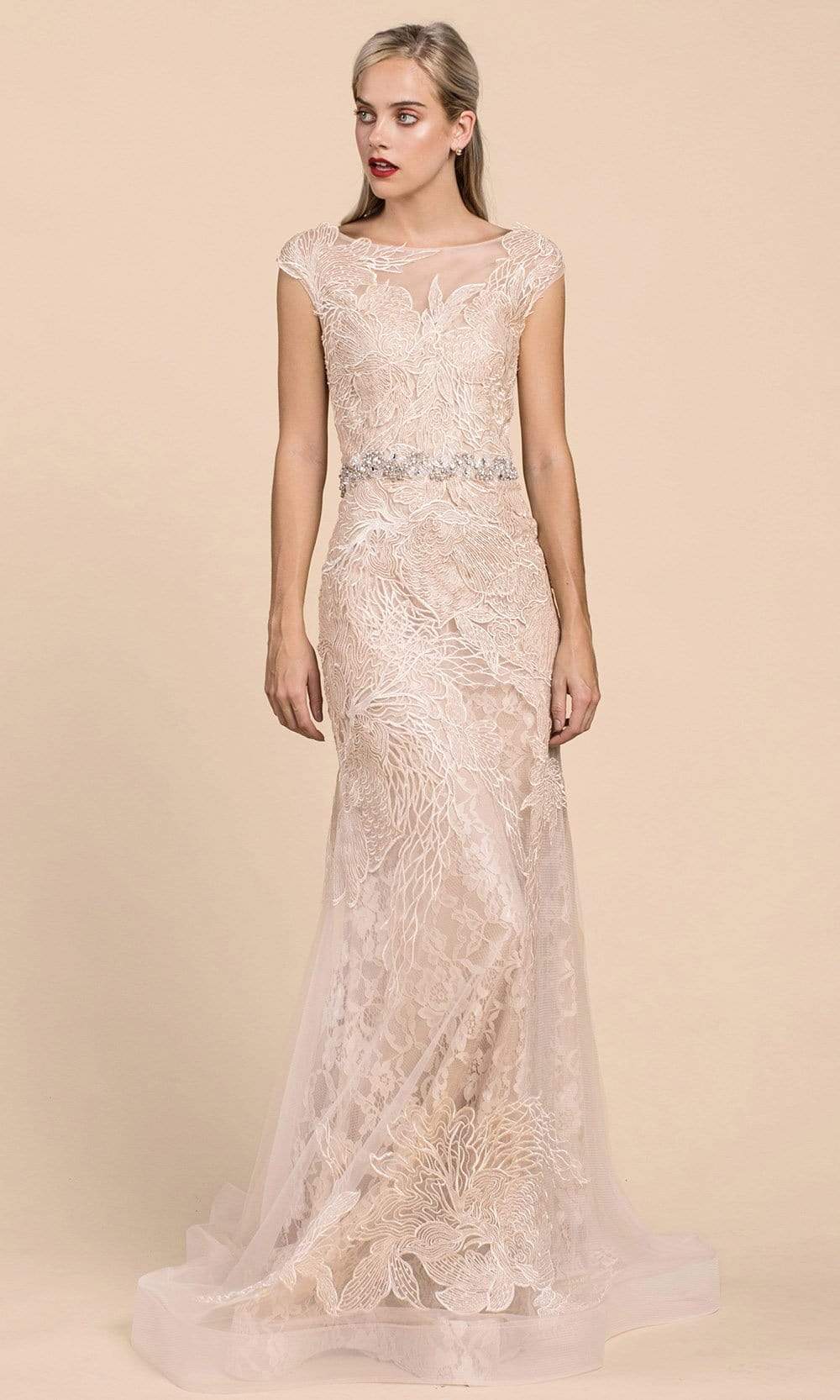 Andrea and Leo - A0225 Sheer Bateau Neck Embroidered Lace Mermaid Gown Mother of the Bride Dresses