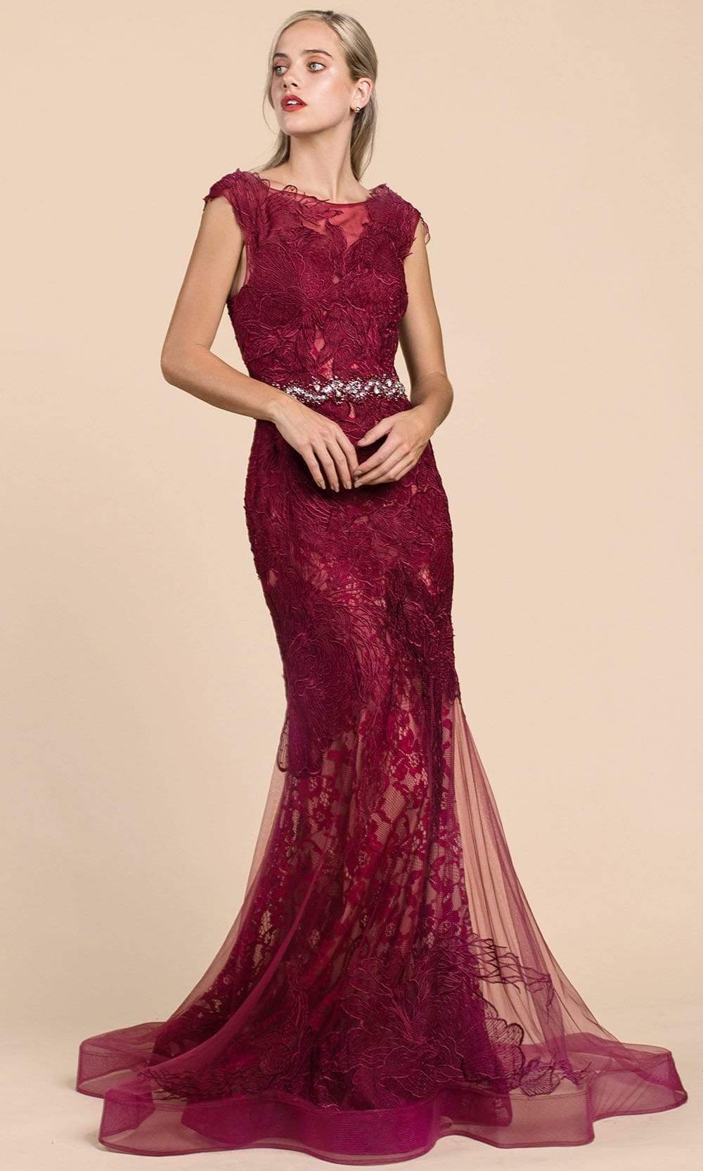 Andrea and Leo - A0225 Sheer Bateau Neck Embroidered Lace Mermaid Gown Mother of the Bride Dresses