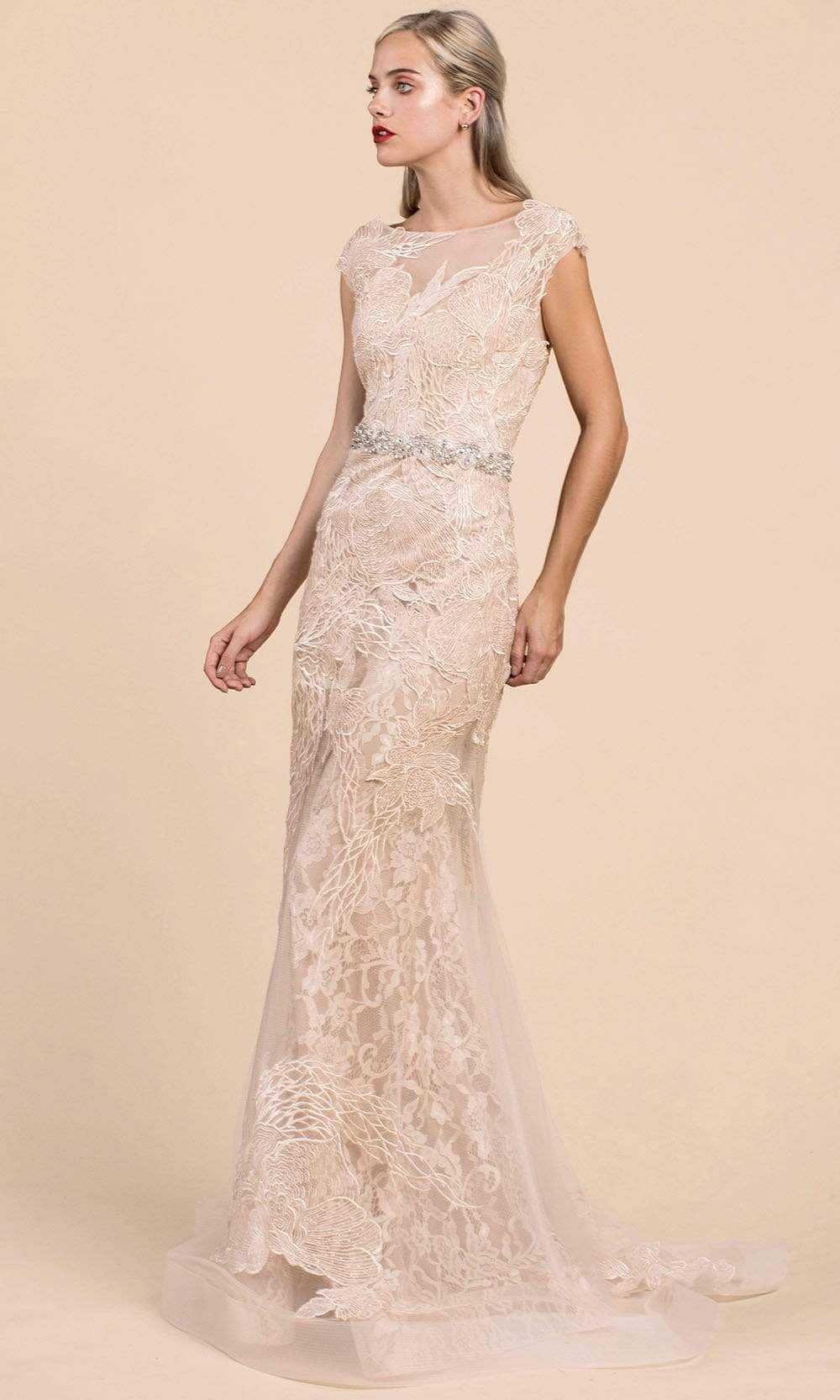 Andrea and Leo - A0225 Sheer Bateau Neck Embroidered Lace Mermaid Gown Mother of the Bride Dresses