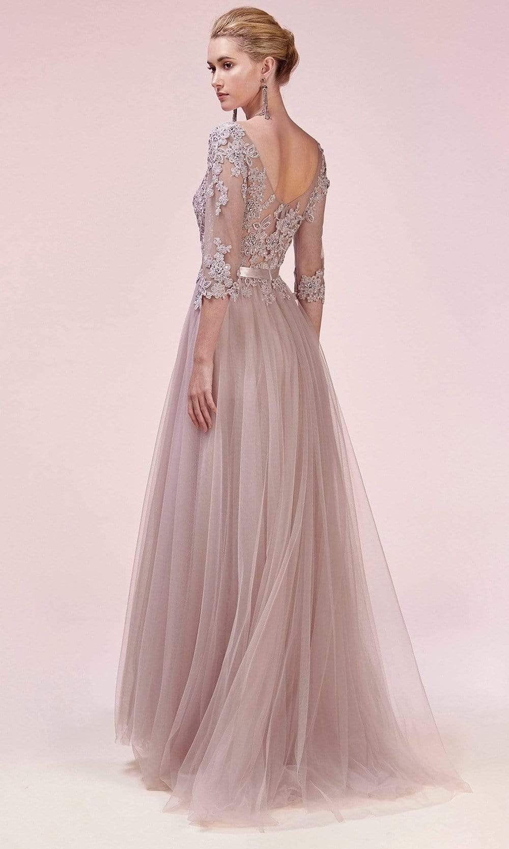 Andrea and Leo - A0571 Long Sleeve Beaded Applique High Slit Dress Prom Dresses
