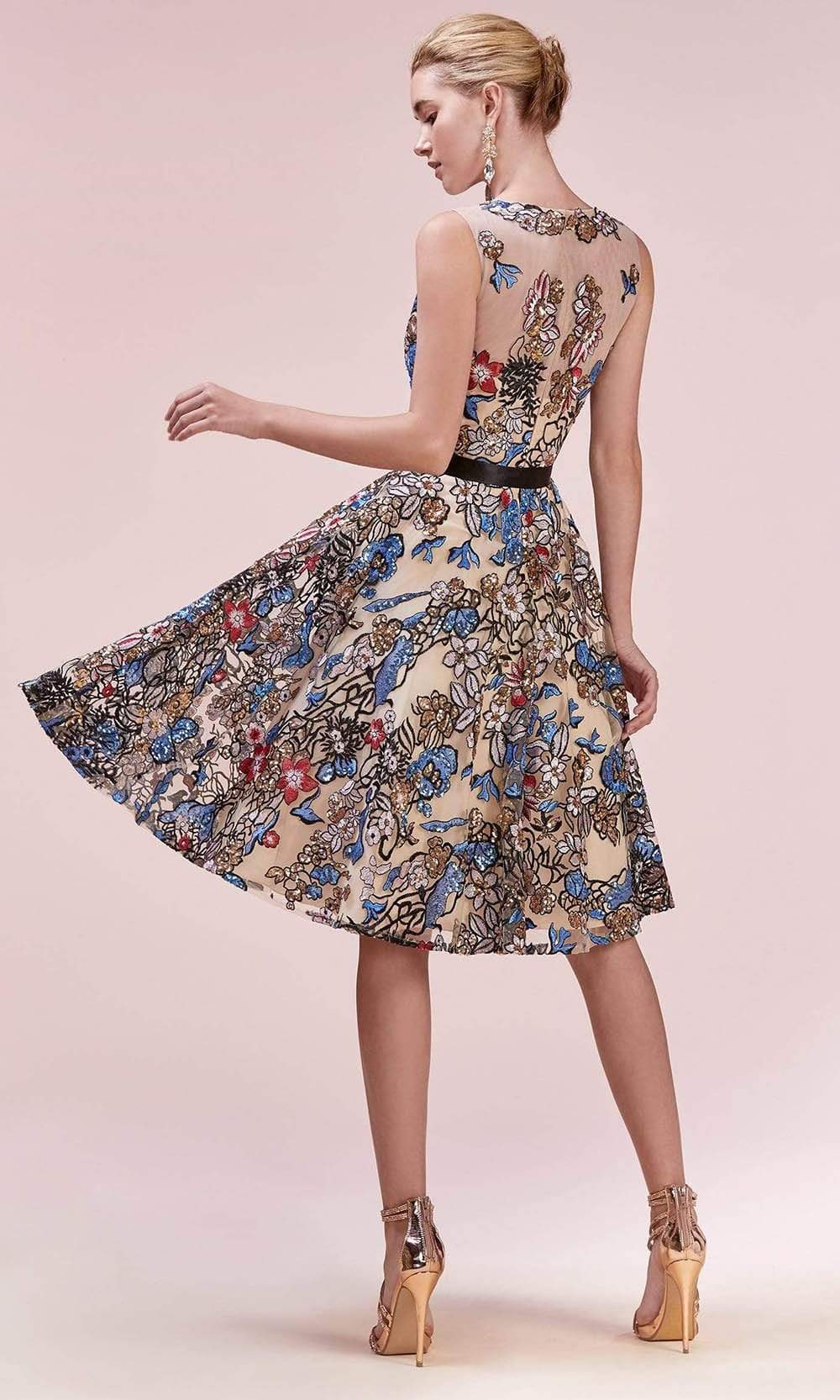 Andrea and Leo - A0578 Knee Length Floral Embroidered Dress Special Occasion Dress