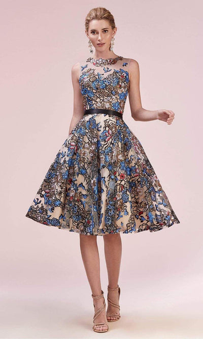 Andrea and Leo - A0578 Knee Length Floral Embroidered Dress Special Occasion Dress 2 / Multi