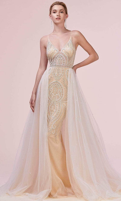 Andrea and Leo A0614 - V-Neck Beaded Prom Gown With Overskirt Prom Dresses 2 / Ivory-Champagne