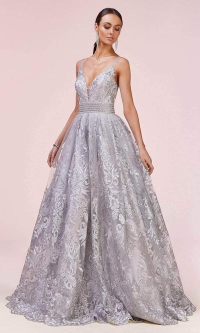 Andrea and Leo - A0620 Embroidered Lace Deep V Neck Ballgown Special Occasion Dress