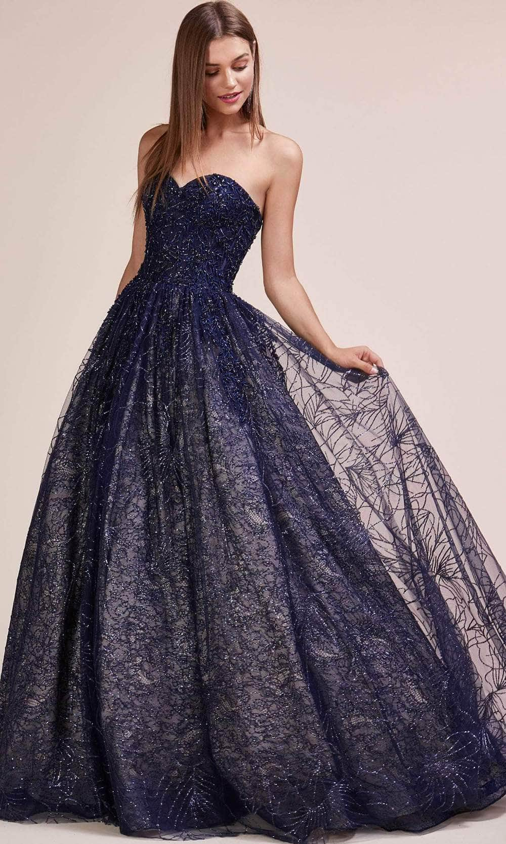 Andrea and Leo A0640 - Bedazzled Strapless Evening Ballgown Prom Dresses 2 / Navy