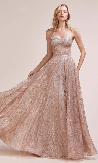 Andrea and Leo - Sweetheart Embellished A-Line Dress A0656SC In Pink and Gold