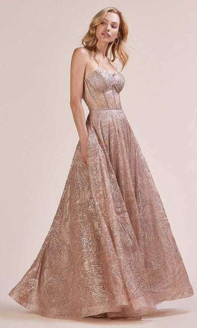Andrea and Leo - Sweetheart Embellished A-Line Dress A0656SC In Pink and Gold