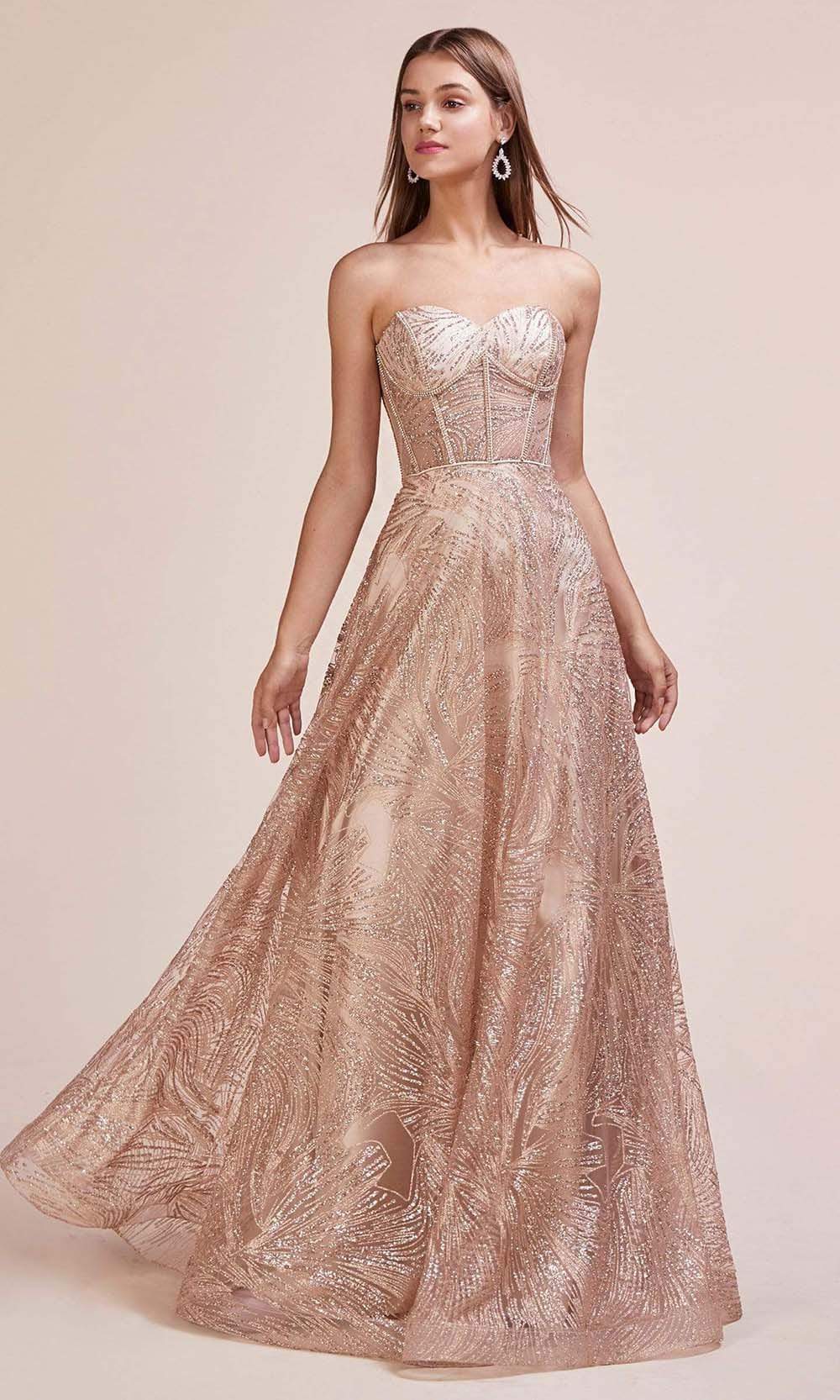 Andrea and Leo - Sweetheart Embellished A-Line Dress A0656SC In Pink and Gold