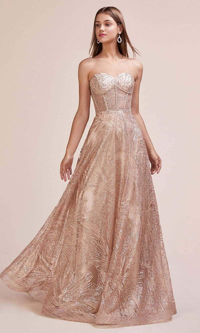 Andrea and Leo - Sweetheart Embellished A-Line Dress A0656SC In Pink and Gold