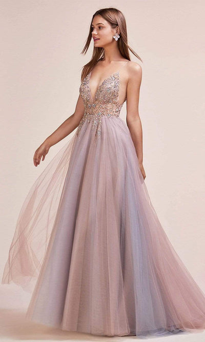 Andrea and Leo - A0672 Illusion Beaded Bodice Tulle A-Line Gown Bridesmaid Dresses