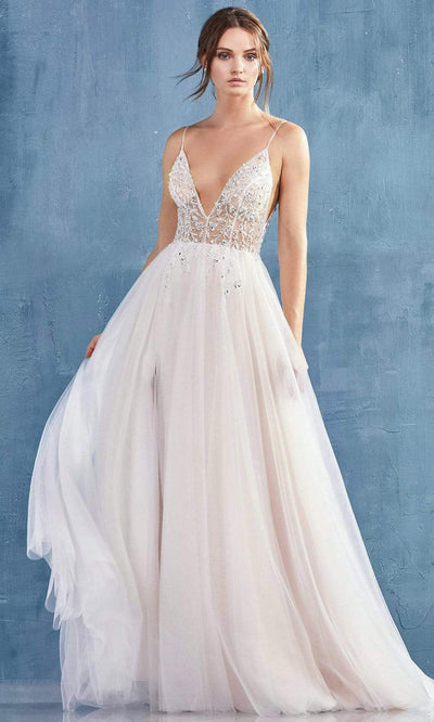 Andrea and Leo - A0672 Illusion Beaded Bodice Tulle A-Line Gown Bridesmaid Dresses