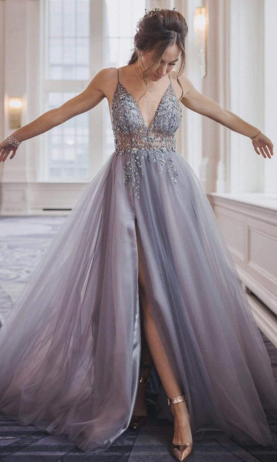 Andrea and Leo - A0672 Illusion Beaded Bodice Tulle A-Line Gown Bridesmaid Dresses