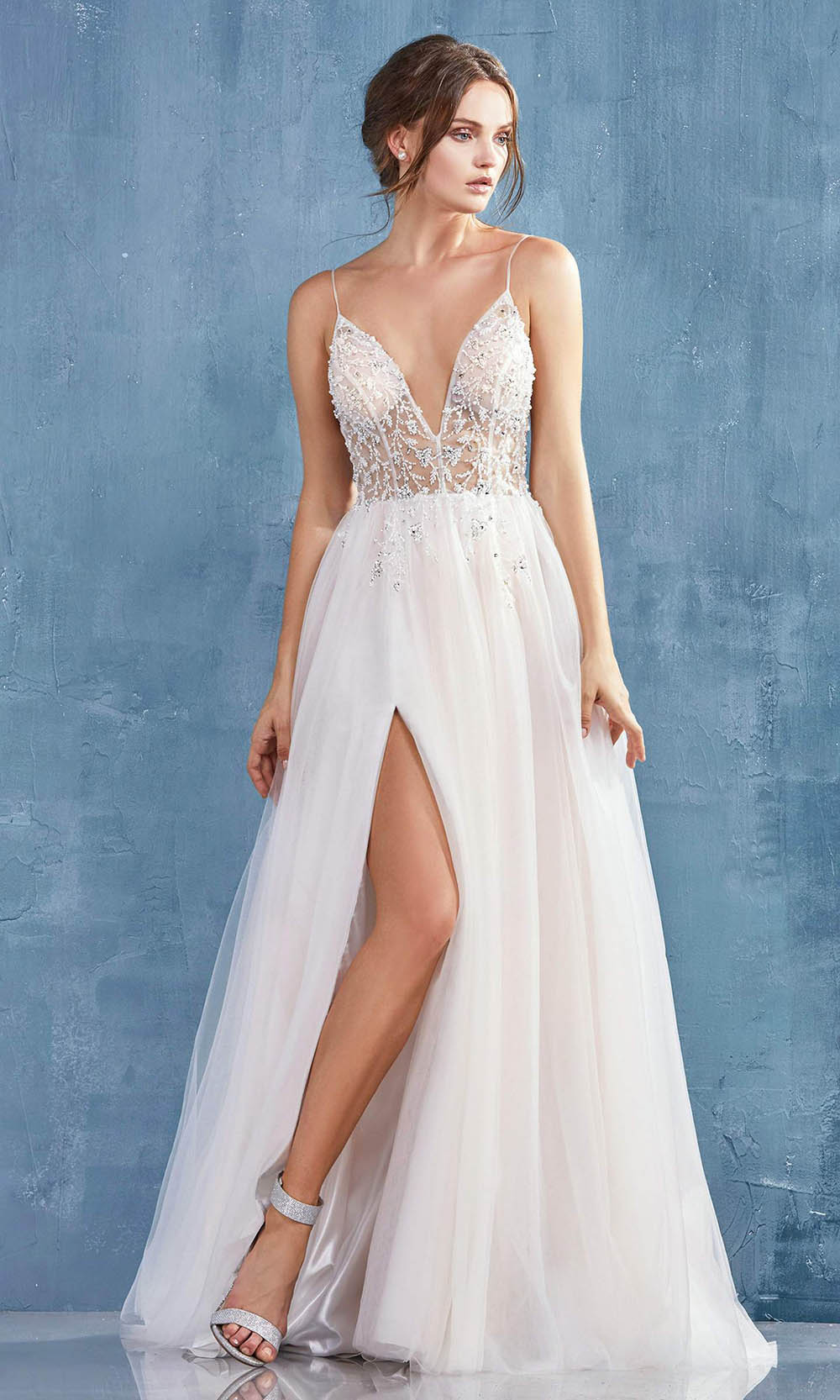 Andrea and Leo - A0672 Illusion Beaded Bodice Tulle A-Line Gown Bridesmaid Dresses