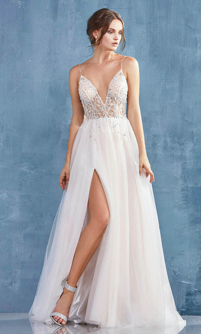 Andrea and Leo - A0672 Illusion Beaded Bodice Tulle A-Line Gown Bridesmaid Dresses