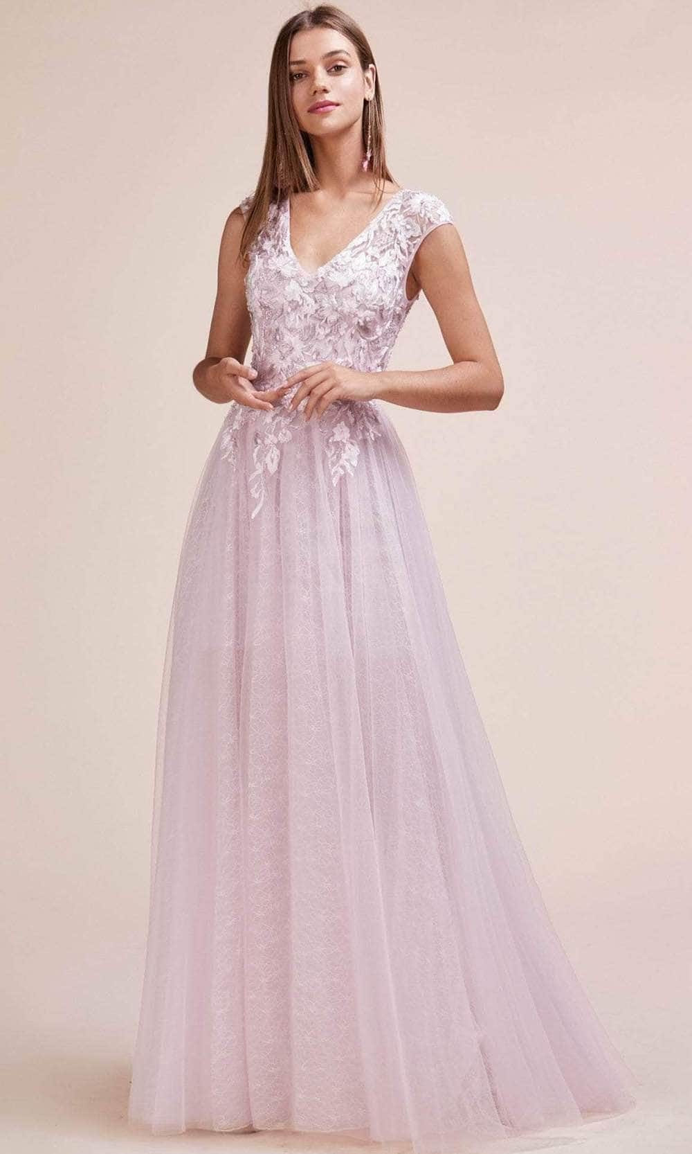 Andrea and Leo A0687 - Cap Sleeved A-Line Gown Prom Dresses 2 / Mauve