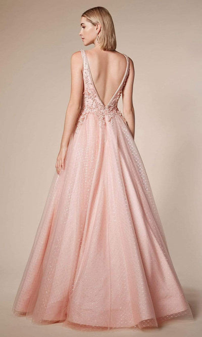 Andrea and Leo - A0696 Floral Appliqued Beaded V Cut Bodice Ballgown Special Occasion Dress
