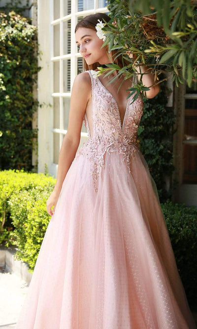 Andrea and Leo - A0696 Floral Appliqued Beaded V Cut Bodice Ballgown Special Occasion Dress