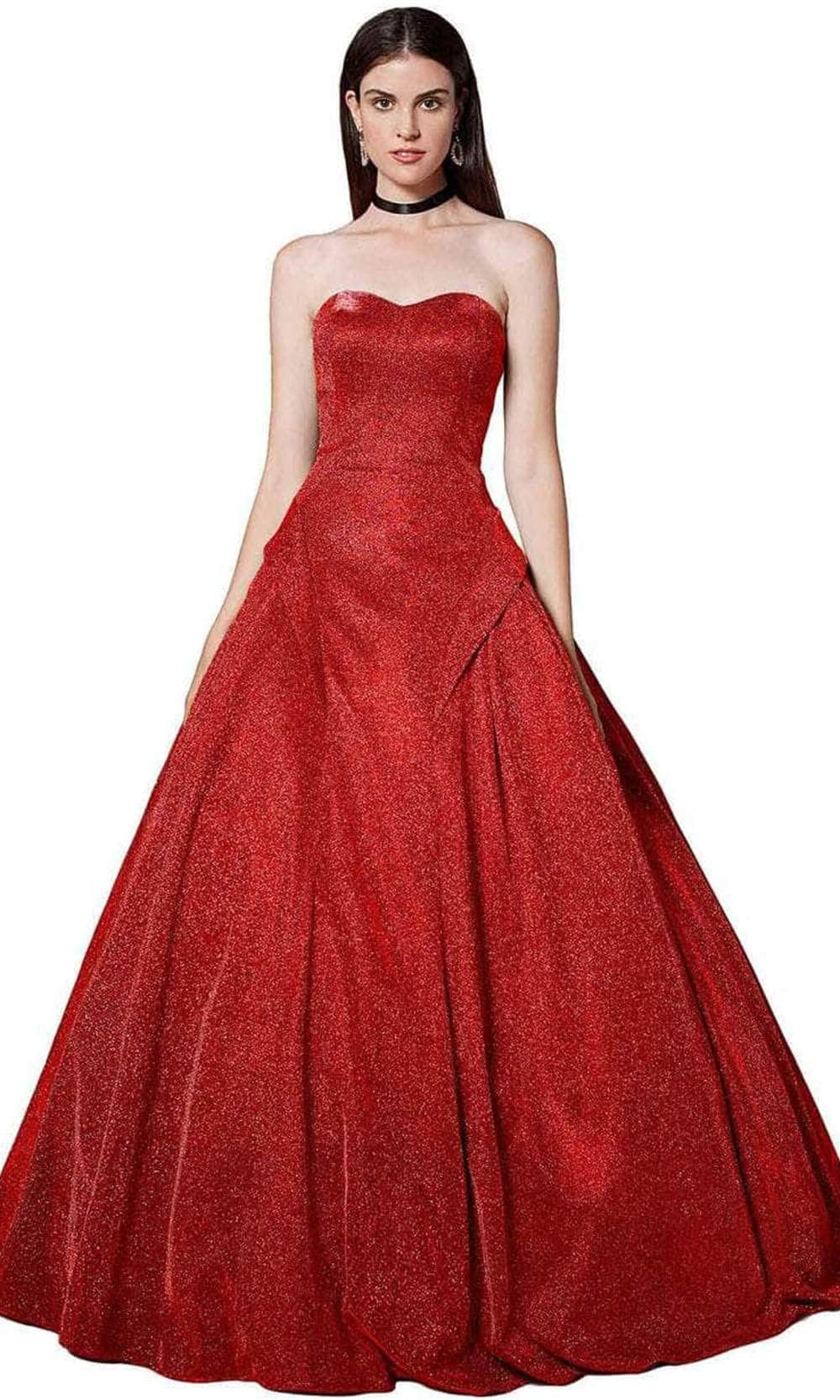 Andrea and Leo A0709 - Strapless Metallic Ballgown Prom Dresses 2 / Red