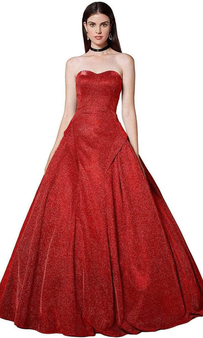 Andrea and Leo A0709 - Strapless Metallic Ballgown Prom Dresses 2 / Red