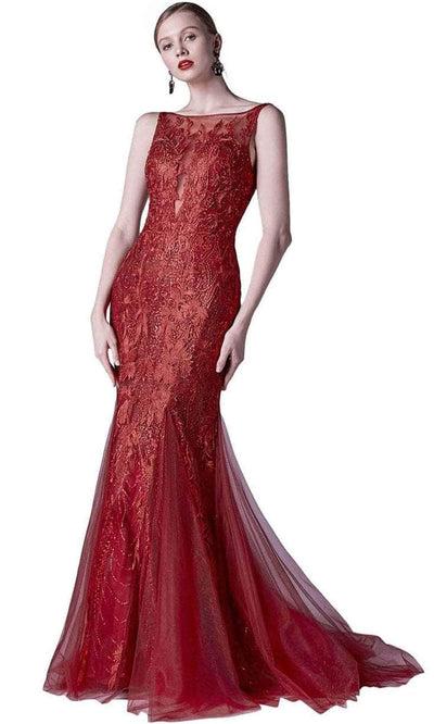 Andrea and Leo A0711 - High-Neckline Embroidered Evening Gown Evening Dresses 2 / Burgundy