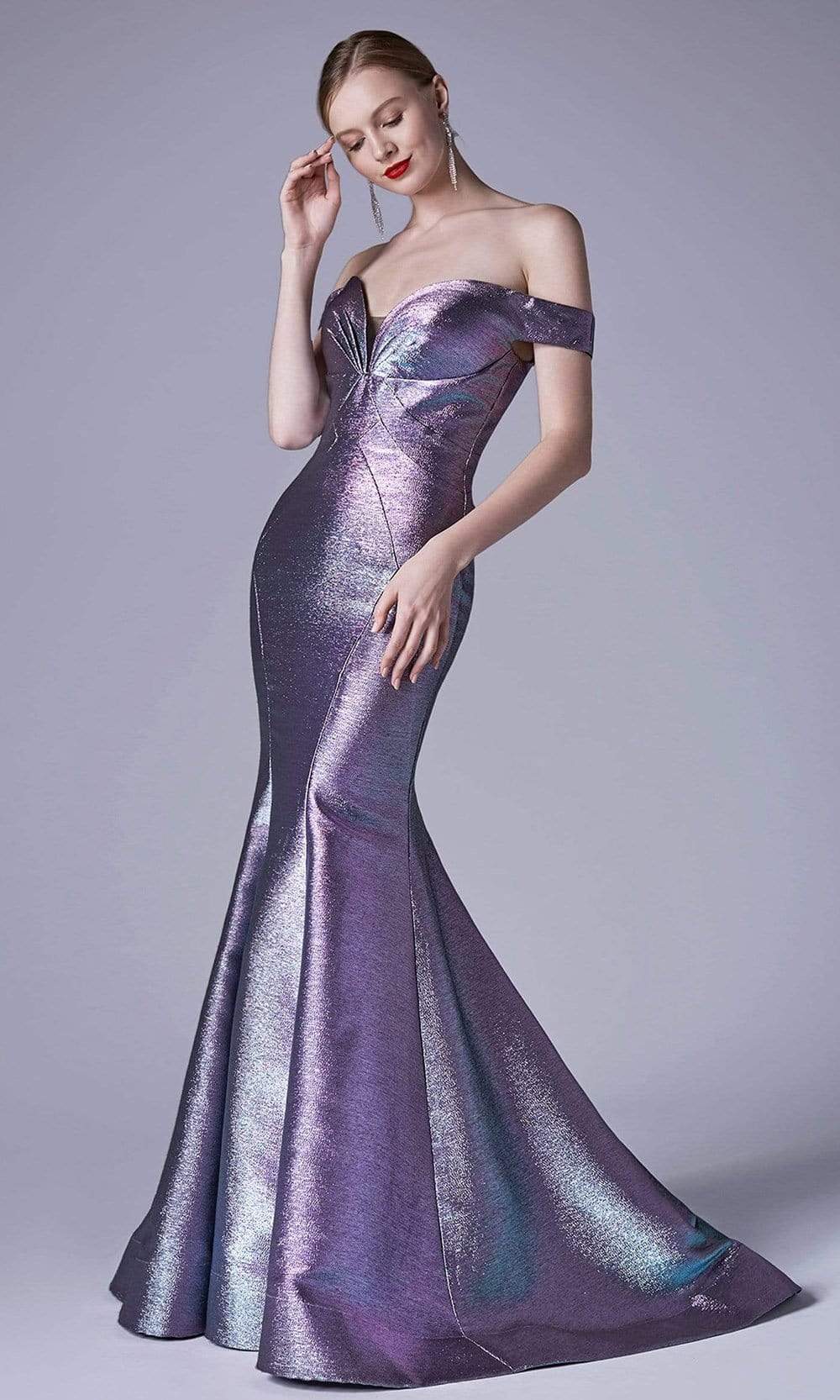 Andrea and Leo - A0725 Off-Shoulder Metallic Jacquard Mermaid Gown Evening Dresses