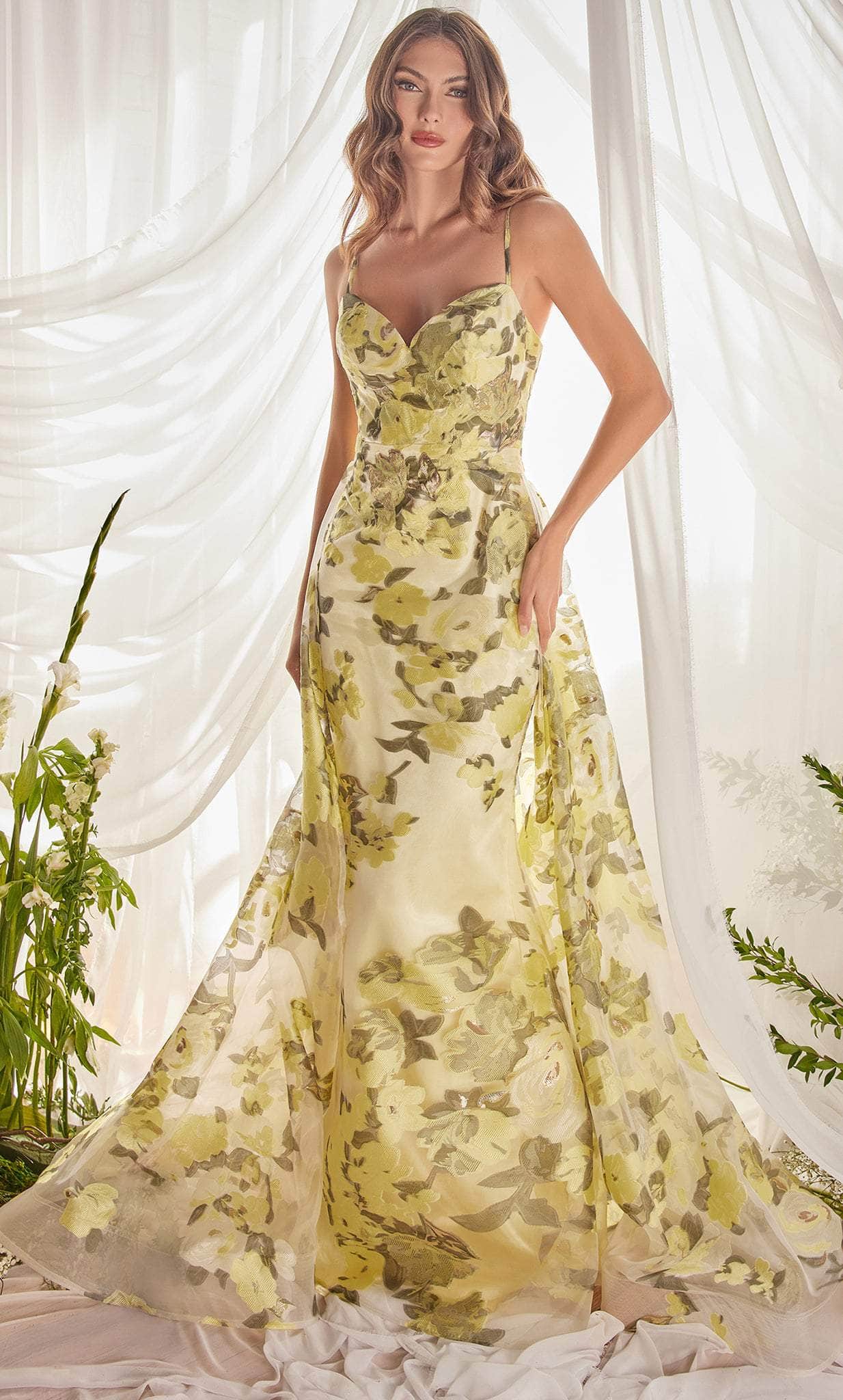 Andrea and Leo A0770 - Floral Sleeveless Prom Dress Prom Dresses 2 / Lemon