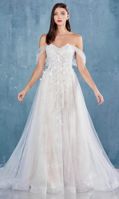 Andrea and Leo - A0822 Applique Off Shoulder A-Line Gown Wedding Dresses 2 / Off White-Nude