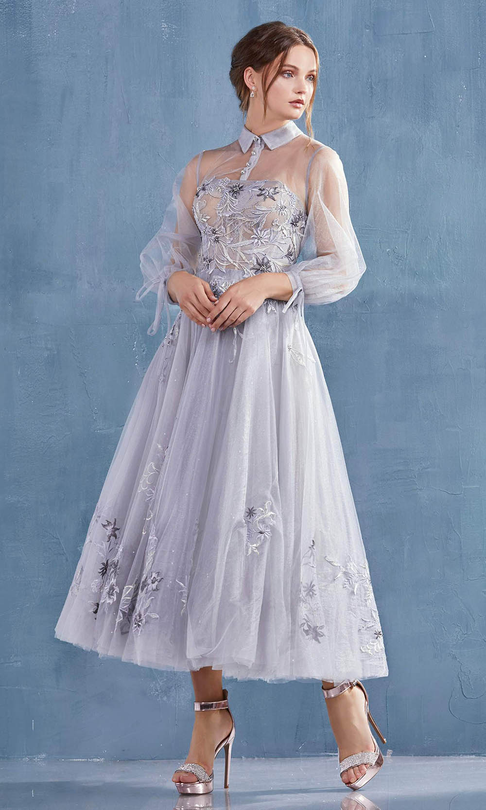 Andrea and Leo - A0862 Embroidered Lace Long Sleeve A-Line Dress Prom Dresses