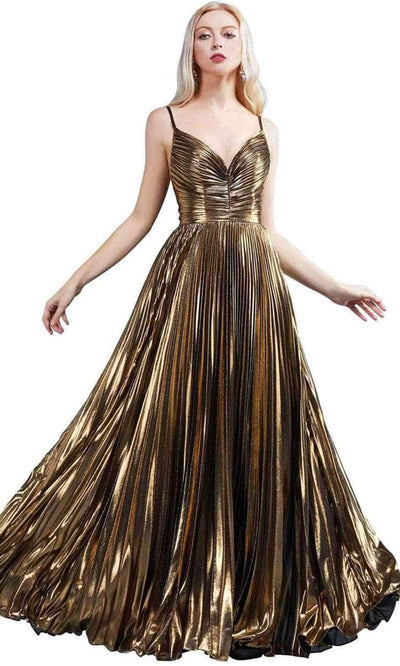 Andrea and Leo A0863L - Accordion Pleated A-Line Gown Prom Dresses 2 / Gold Leaf