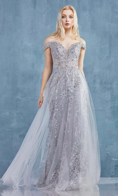 Andrea and Leo - A0870 Off-Shoulder Stellar Glitter Tulle Gown Bridesmaid Dresses 2 / Silver