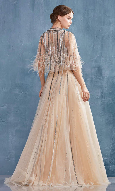 Andrea and Leo - A0871 A-Line Dress With Feathered Cape Special Occasion Dress
