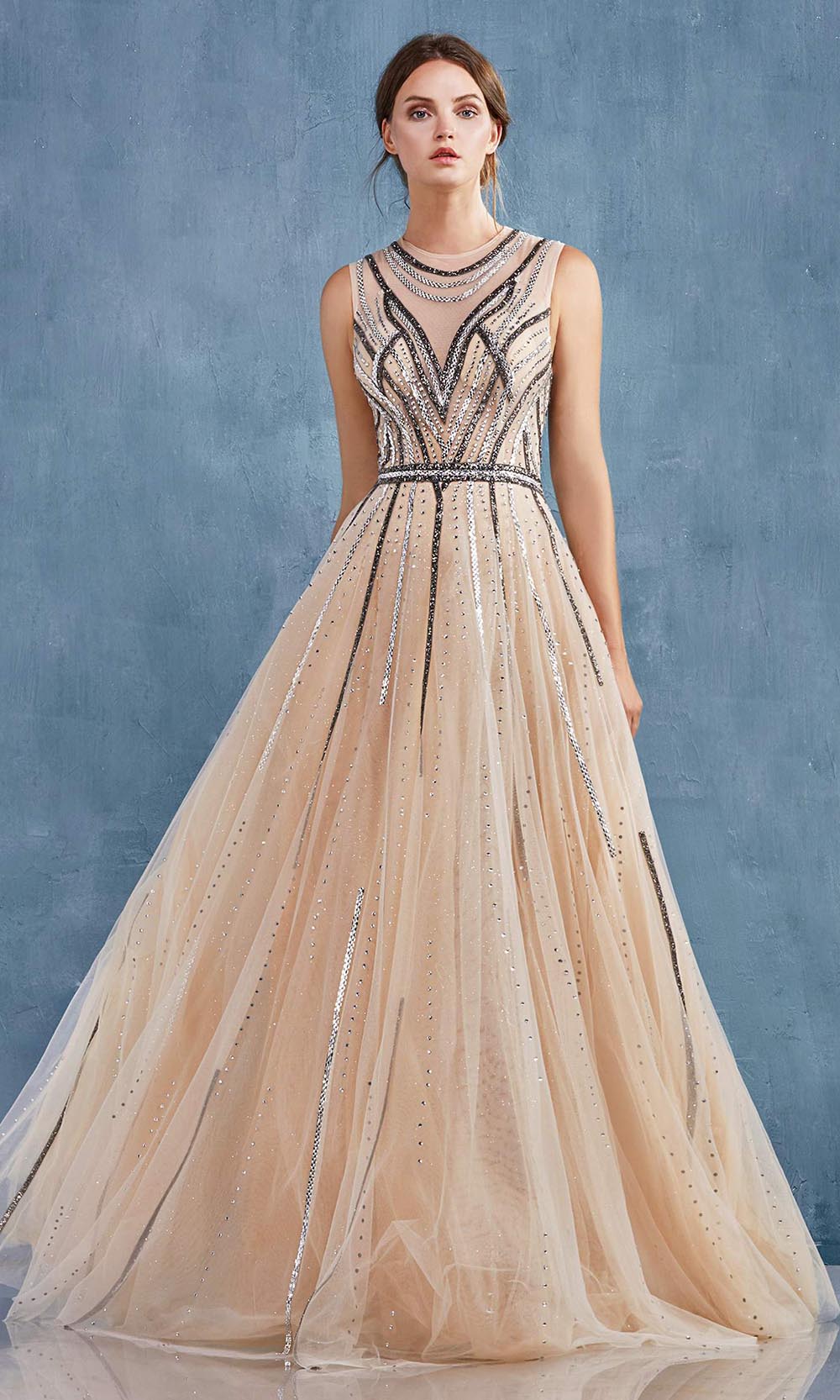 Andrea and Leo - A0871 A-Line Dress With Feathered Cape Prom Dresses 2 / Champagne