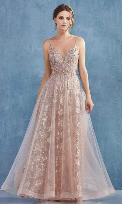 Andrea and Leo - A0882SC V Neck Tulle A-Line Dress In Pink