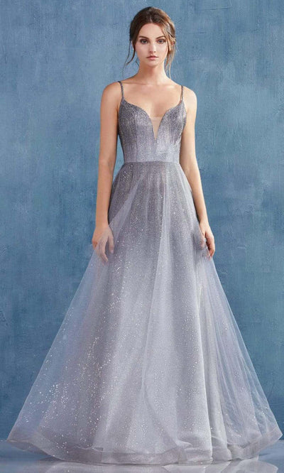 Andrea and Leo - A0936 Butterfly Glittered Ombre Gown Bridesmaid Dresses 2 / Graphite