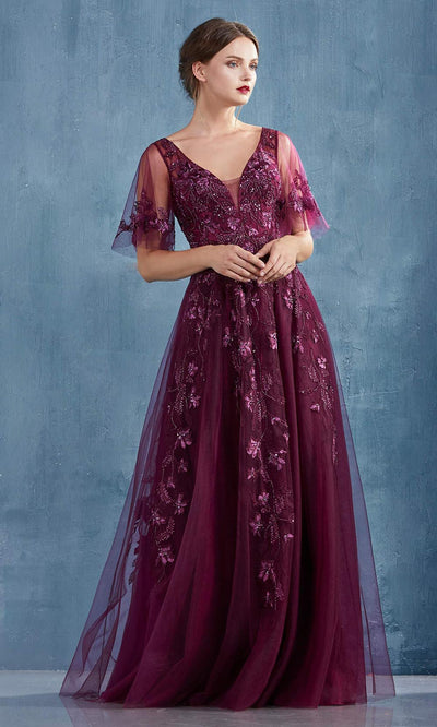 Andrea and Leo - A0941 Embroidery Detailed Flutter Sleeve Dress Special Occasion Dress