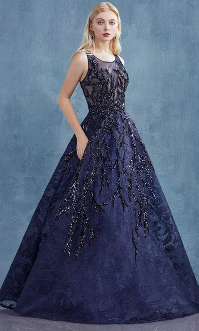 Andrea and Leo - Long Embellished A-Line Gown A0985SC In Blue