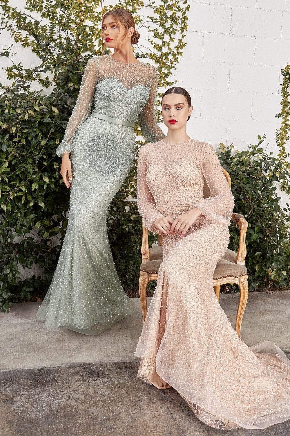 Andrea and Leo - A0997 Pearl Beaded Long Sleeve Trumpet Gown Evening Dresses